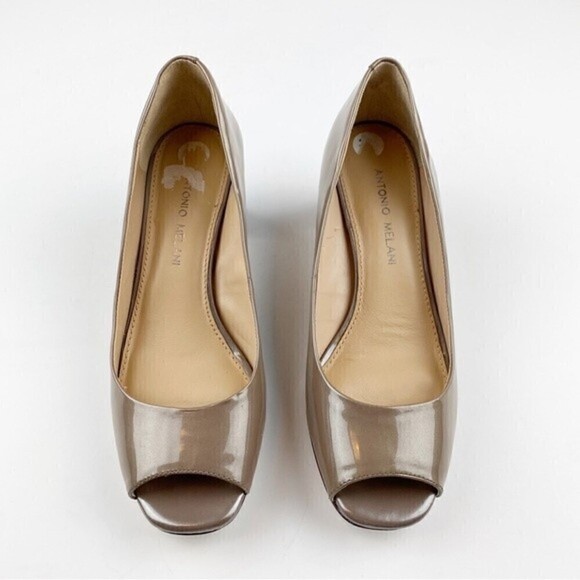 Antonio Melani Peep Toe Patent Leather Studded Block Heels Size 7.5 - Picture 2 of 12